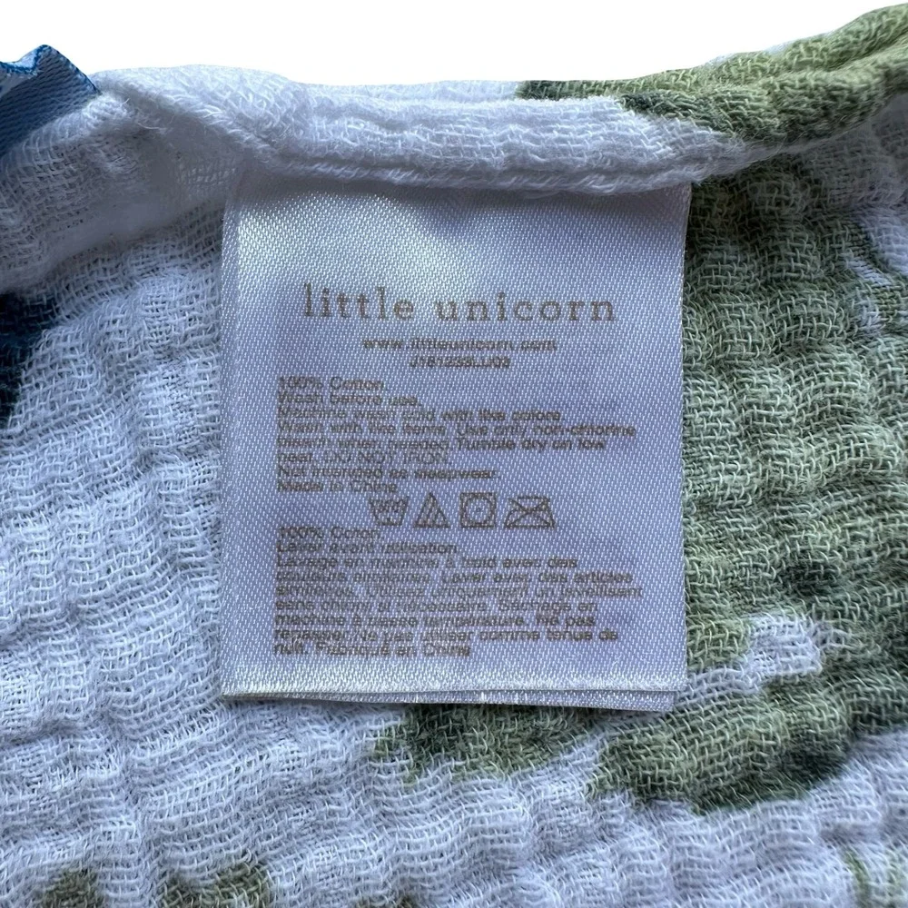 Little Unicorn Dino Friends Blue Cotton Crinkle Muslin Swaddle Blanket Sz 20x45